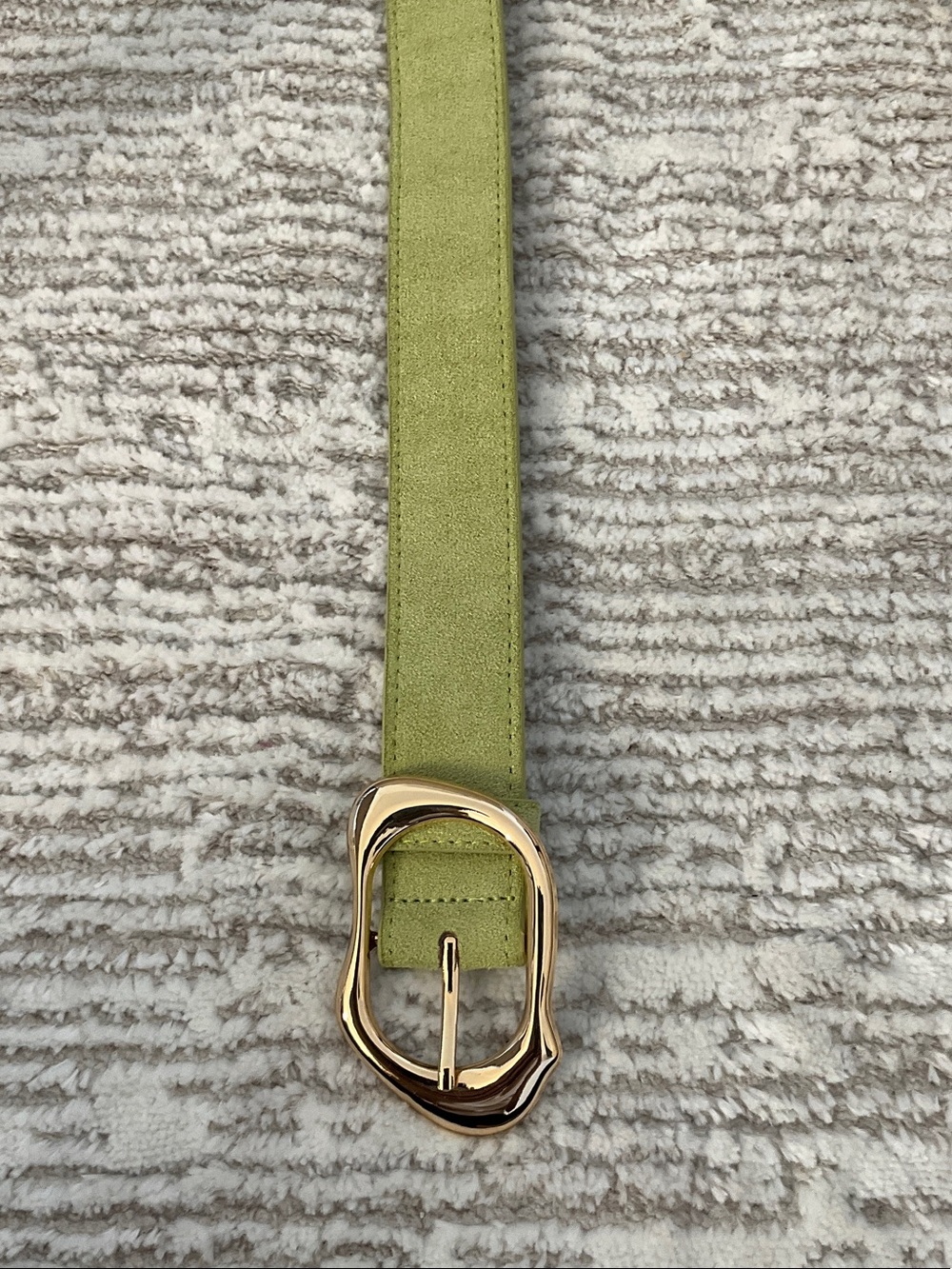 Green Suede Belt with Gold Buckle
